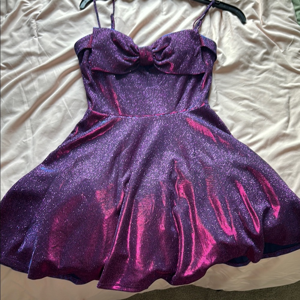 City Studio Purple and Pink Pleated Bustier Prom Dress